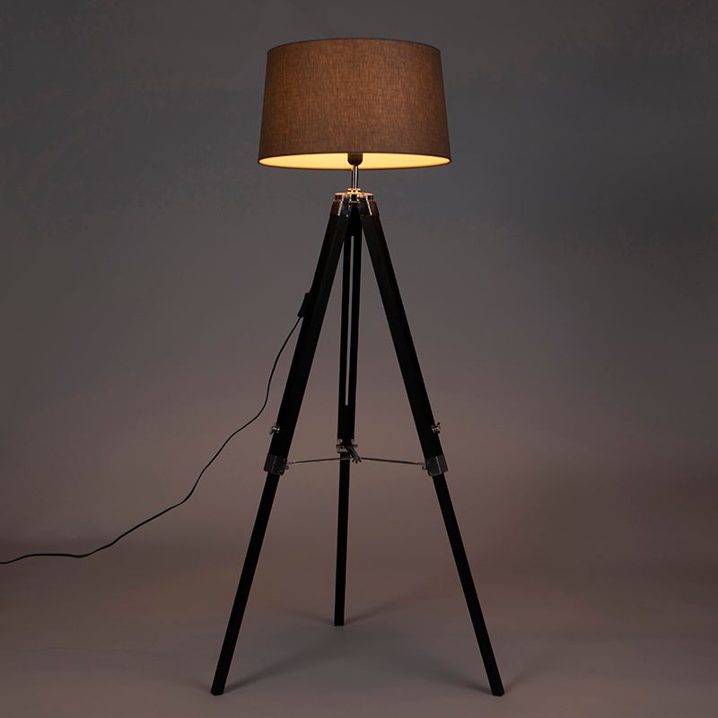 Vloerlamp Tripod zwart met kap 45cm linnen taupe