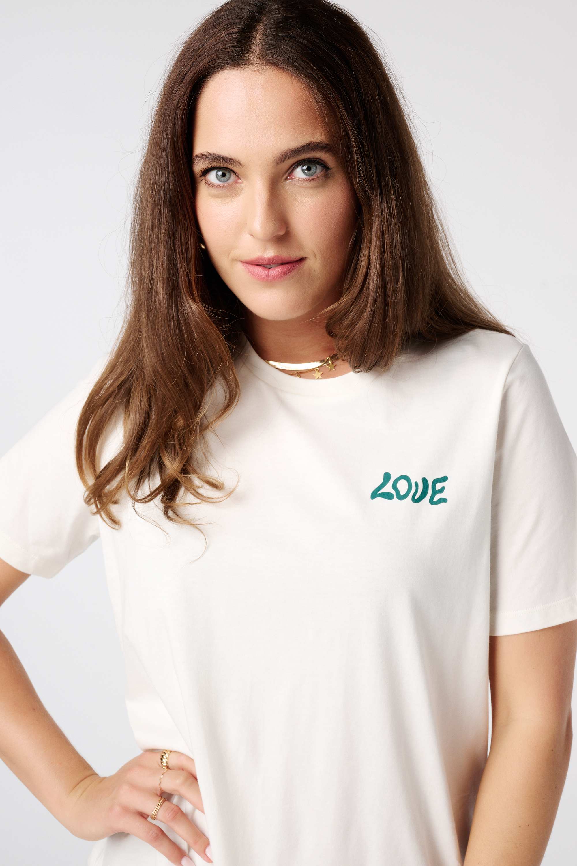 T-shirt met flowerprint Gebroken wit