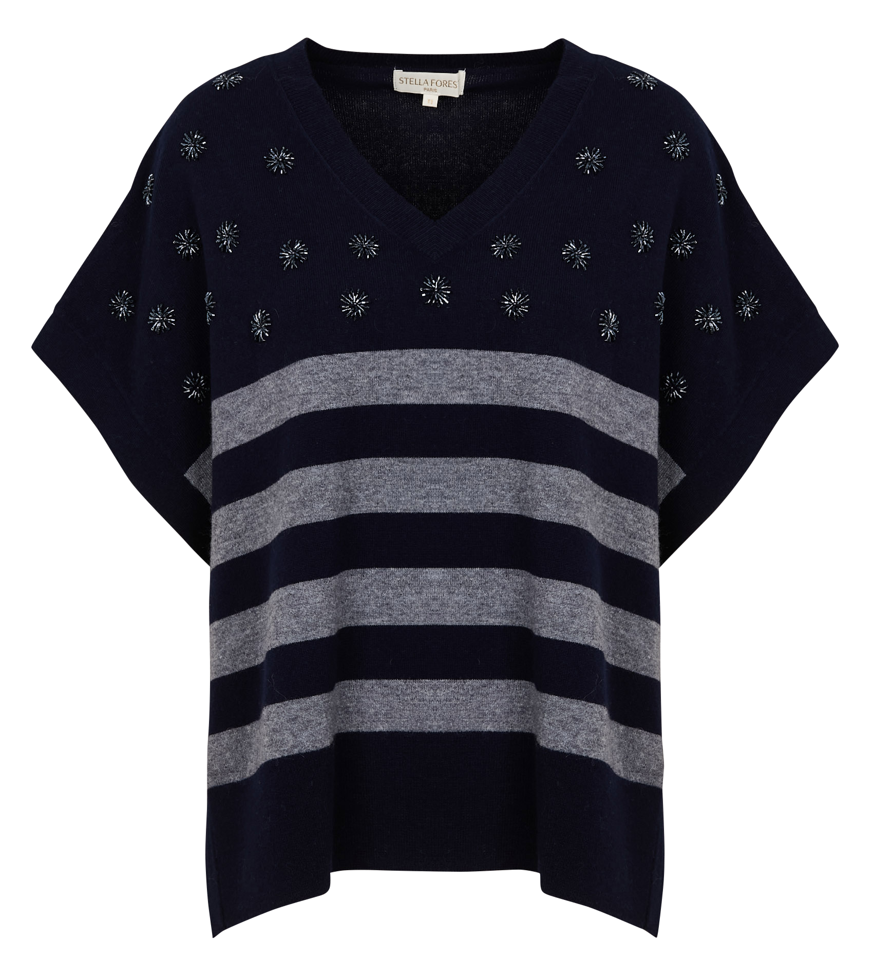 LILOU - Pull oversize col V en laine | Bleu