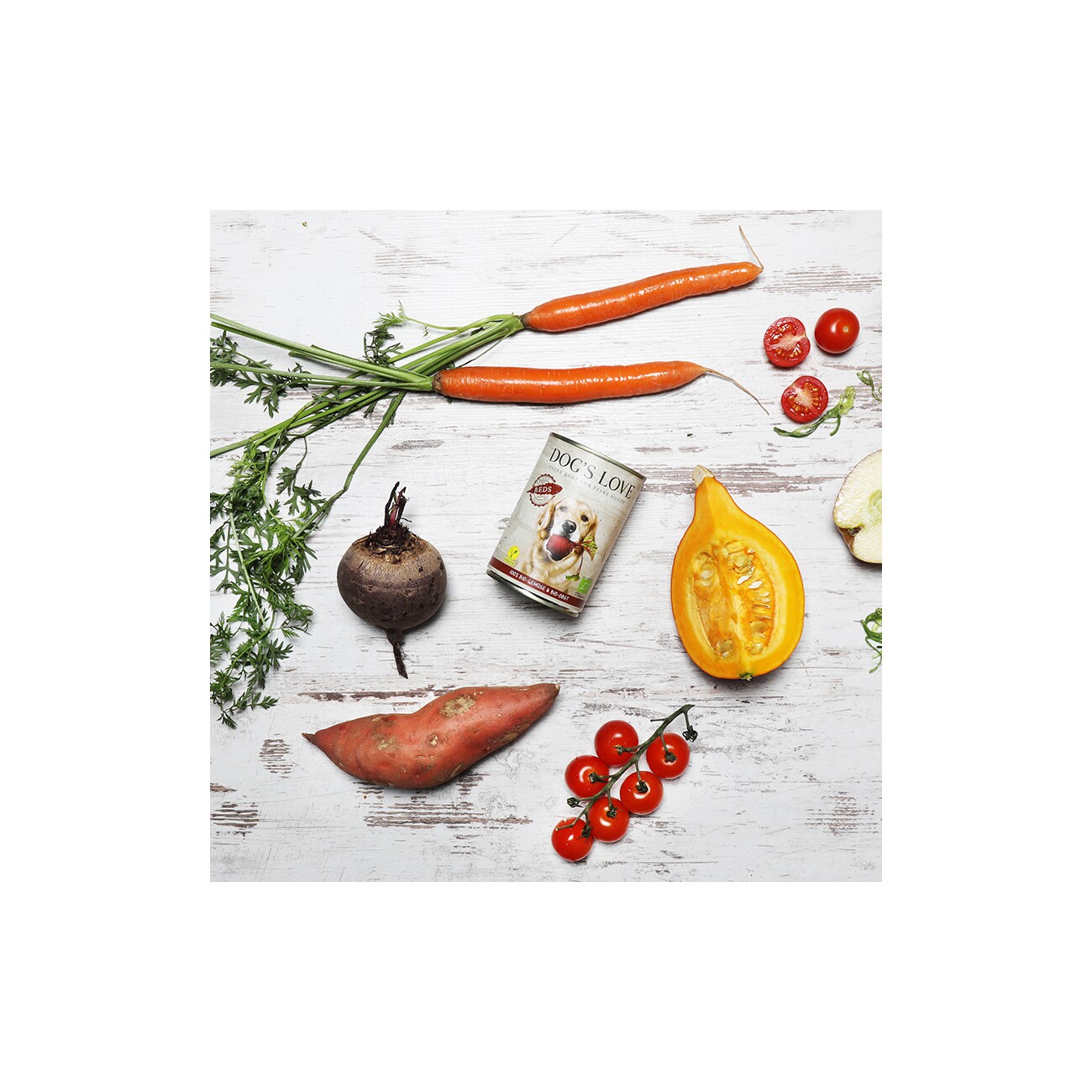 DOG'S LOVE Nassfutter Hund, Adult, Reds Bio, Obst und Gemüse 6x400 g