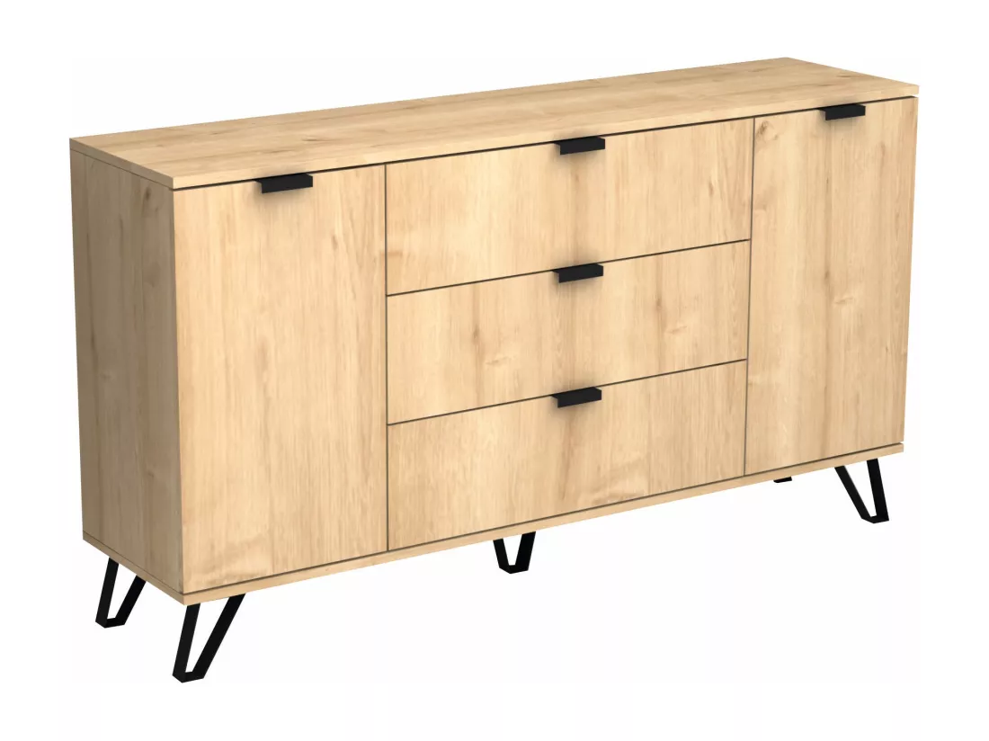 Buffet avec 2 portes et 3 tiroirs - Naturel et noir - MENODA