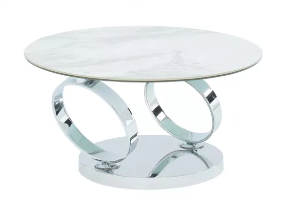 Table basse avec plateaux pivotants - Céramique, verre trempé et métal - Effet marbre blanc - JOLINE de Maison Céphy