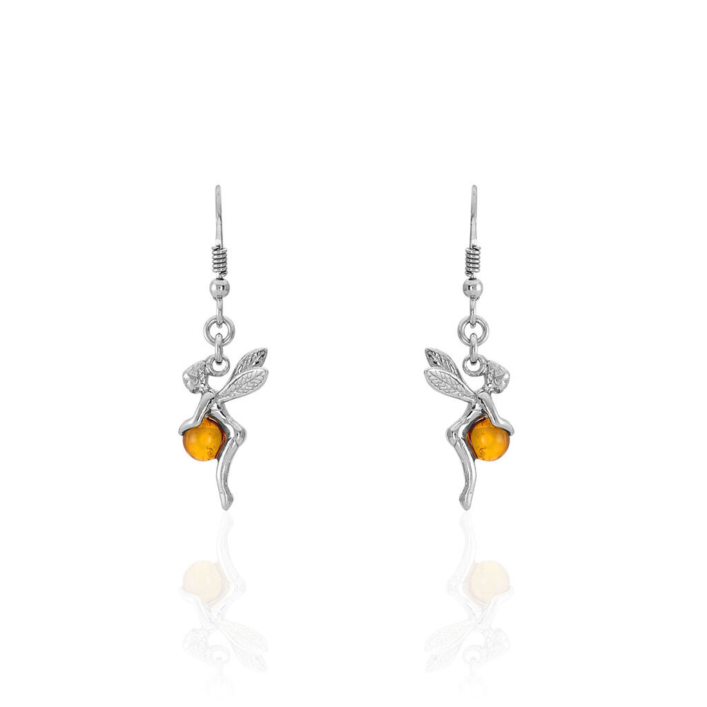 Boucles D'oreilles Pendantes Argent Blanc Abellia Ambre