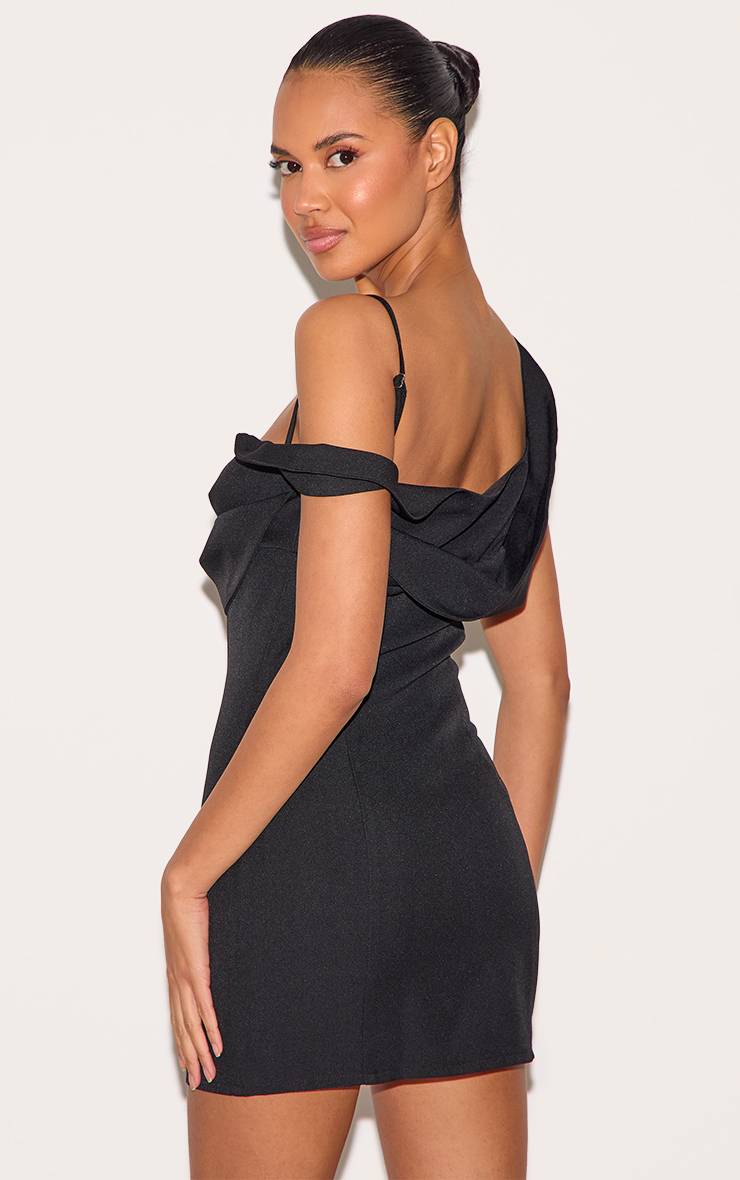 Noir Robe Mini Drapée En Tissu Tissé