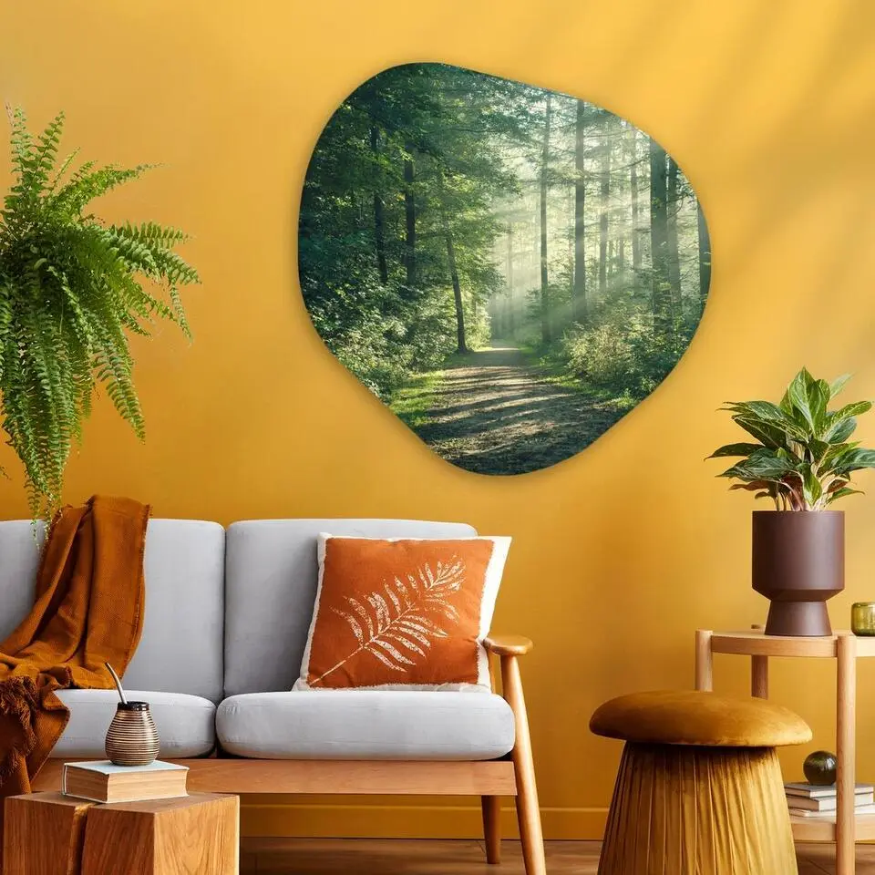 MuchoWow Wand decoratie 90x90cm Bos Pad Zon Bomen Groen