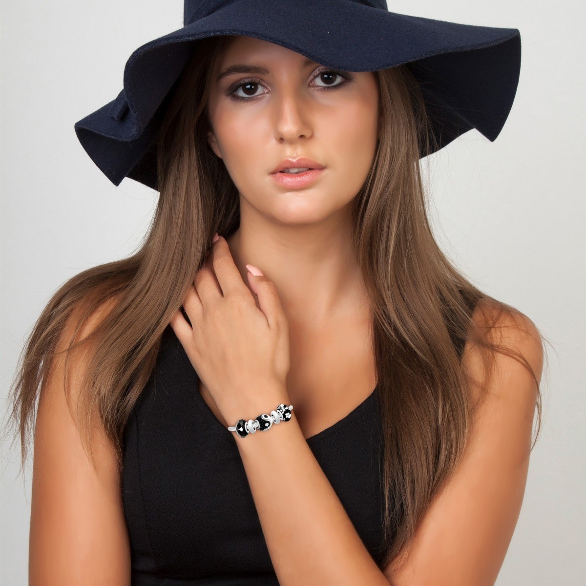 Bracelet de charms perles noirs et acier SC Crystal