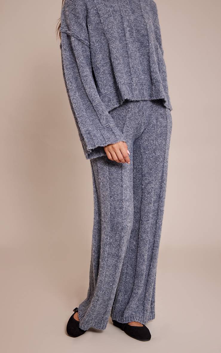 Gris Pantalon En Maille Côtelée Épaisse