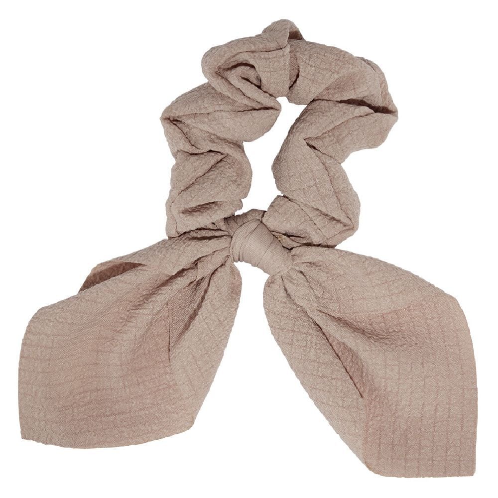 Chouchou ruban court vieux rose effet quadrillé Ø8xL17cm