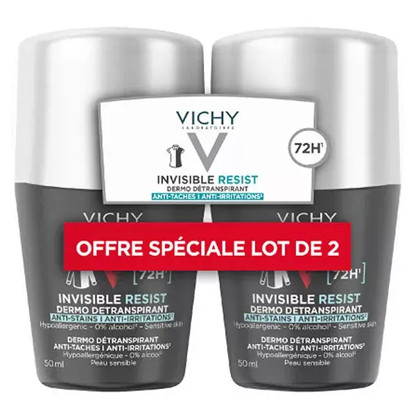 Vichy Men Invisible Protect 72H Antitranspirante Dermo-Antitranspirante Pacote com 2 x 50ml