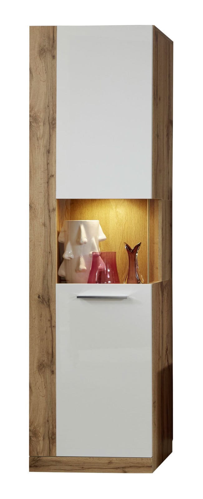 Vitrine Rock Weiß Hochglanz/Wotan Eiche Nachbildung 52 x 186 x 34 cm