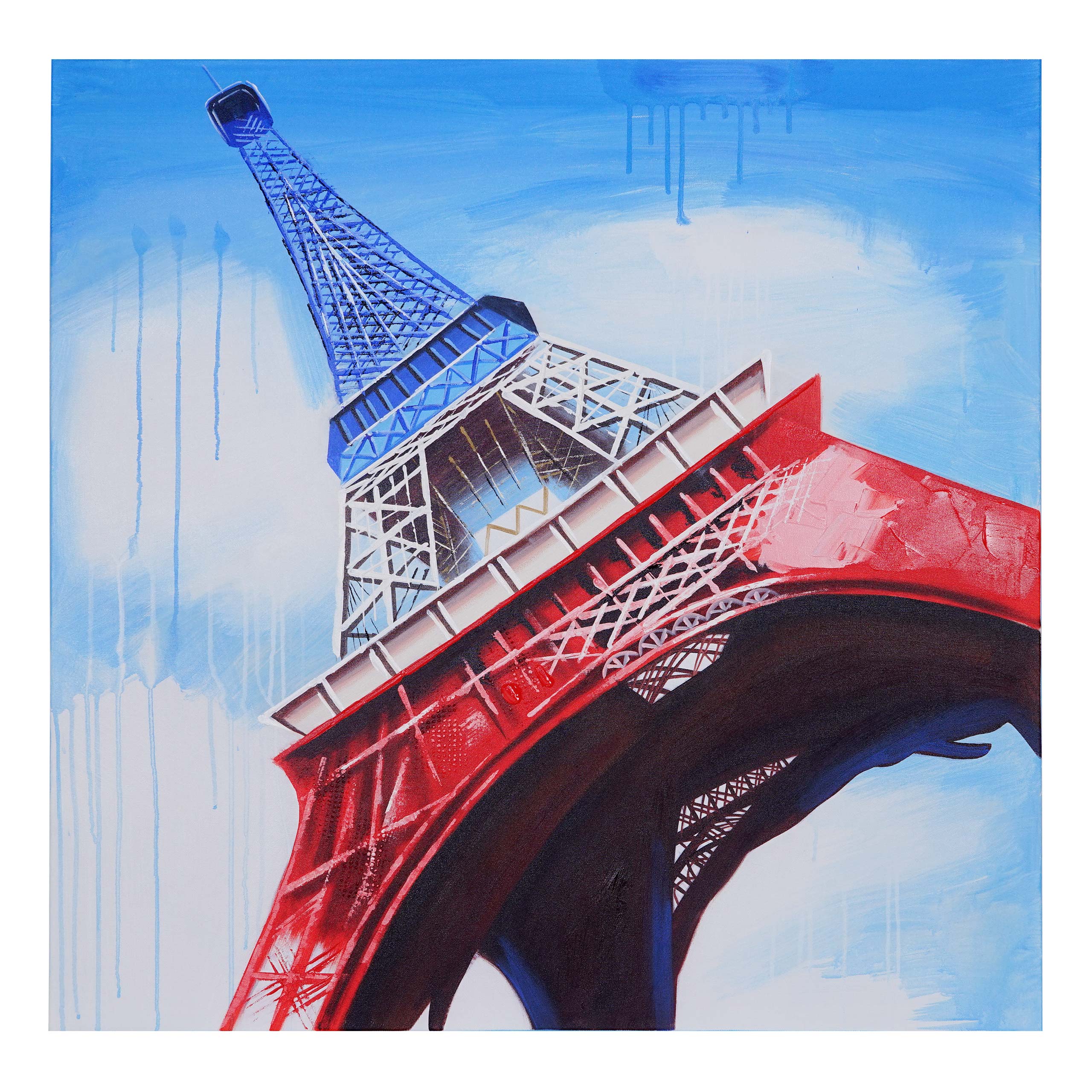 Wandbild Eiffelturm Tricolore, 100% handgemaltes Ölgemälde Gemälde XL, 100x100cm