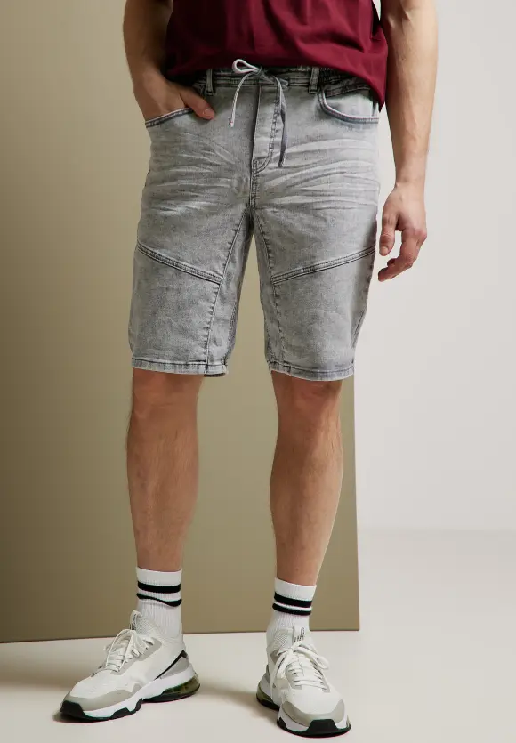 Relaxed Fit Jeansshorts - grey denim random bleach