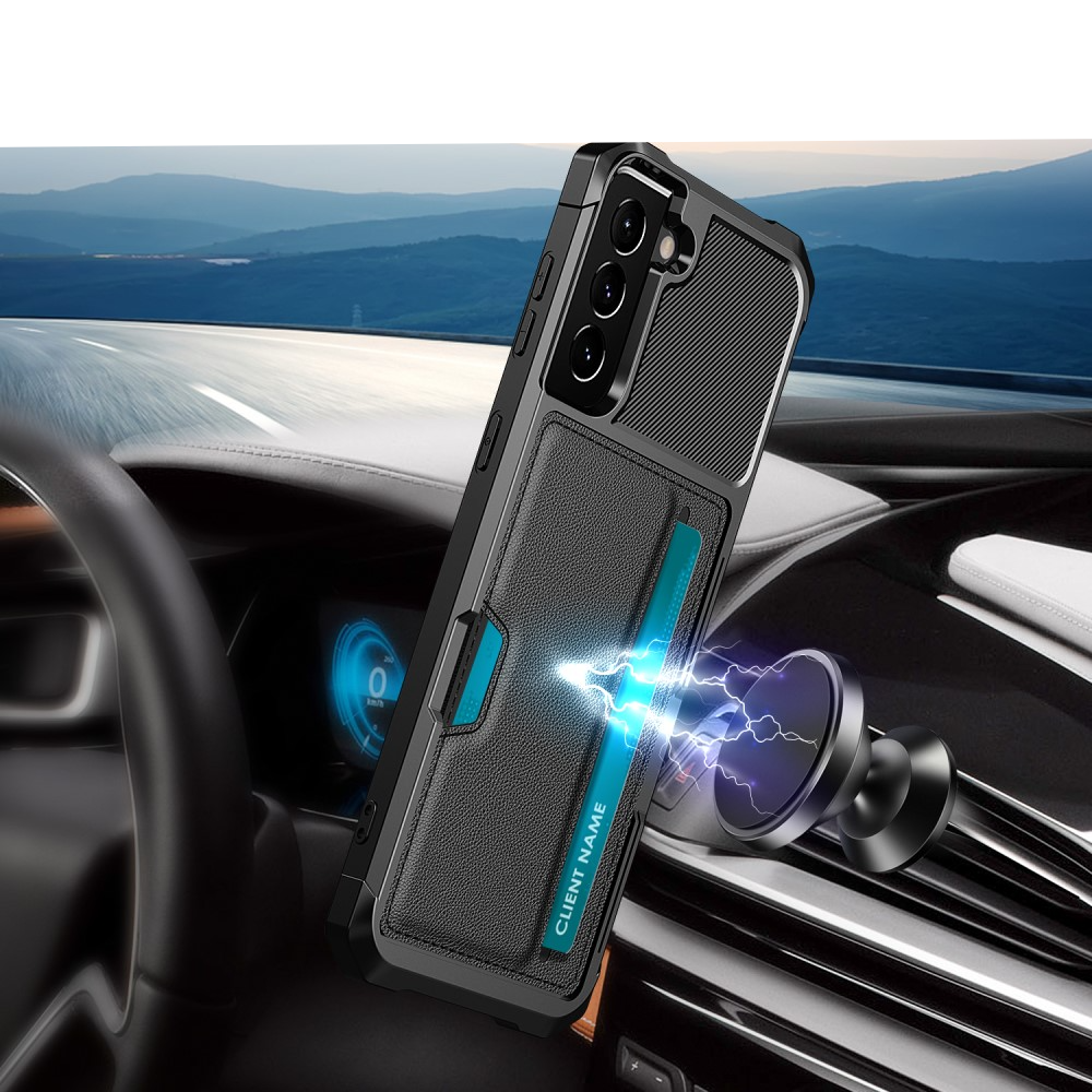 Samsung Galaxy S22 5G Magnetische Hybrid Gummi Hülle mit Kartenfach Air Cushion Fallschutz - Schwarz