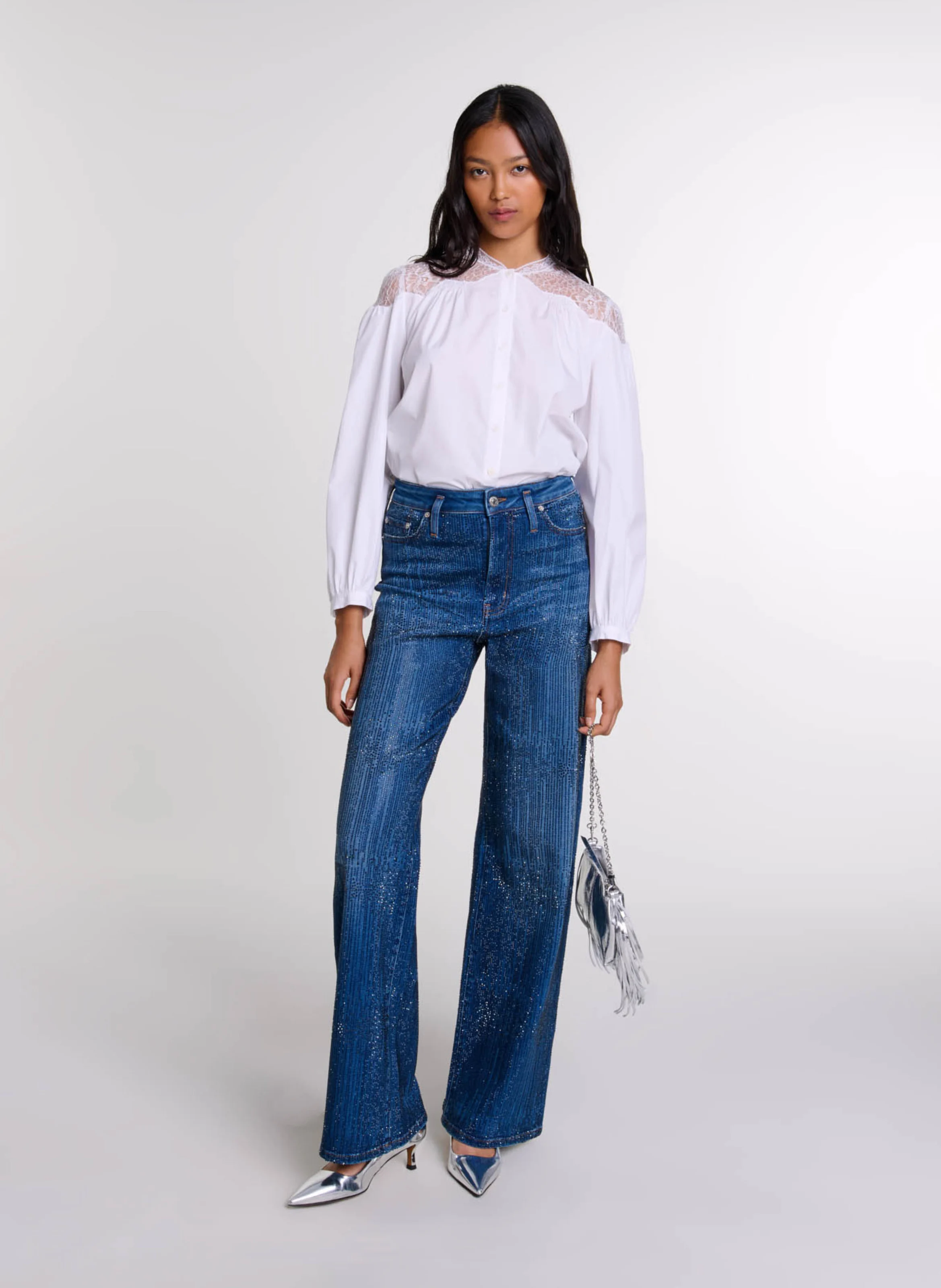 Chemise col rond droite en coton | Blanc