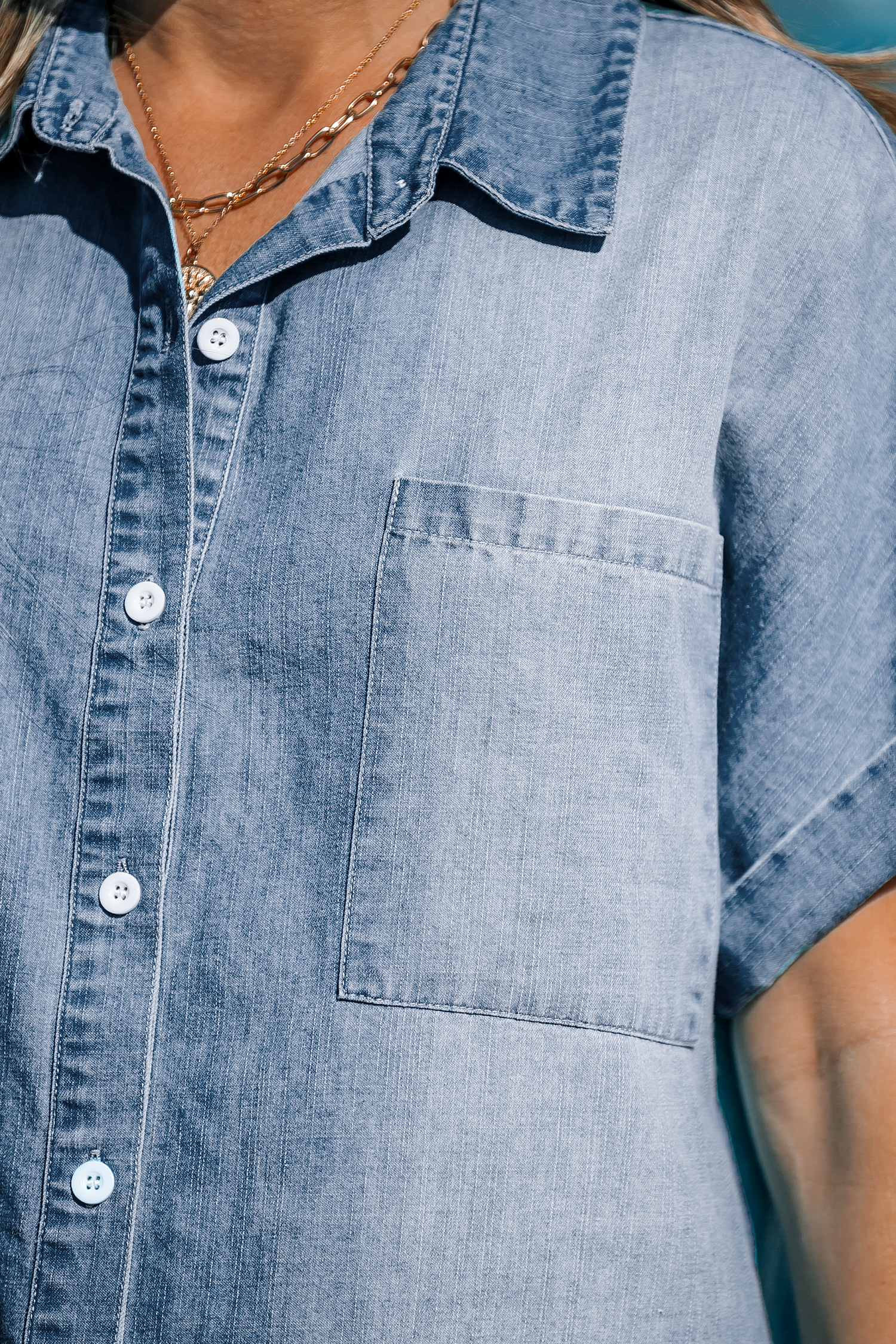 Robe chemise mini en denim et pur coton