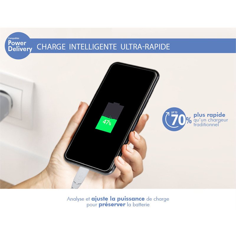 Force Power chargeur USB C 30W Power Delivery GaN gris