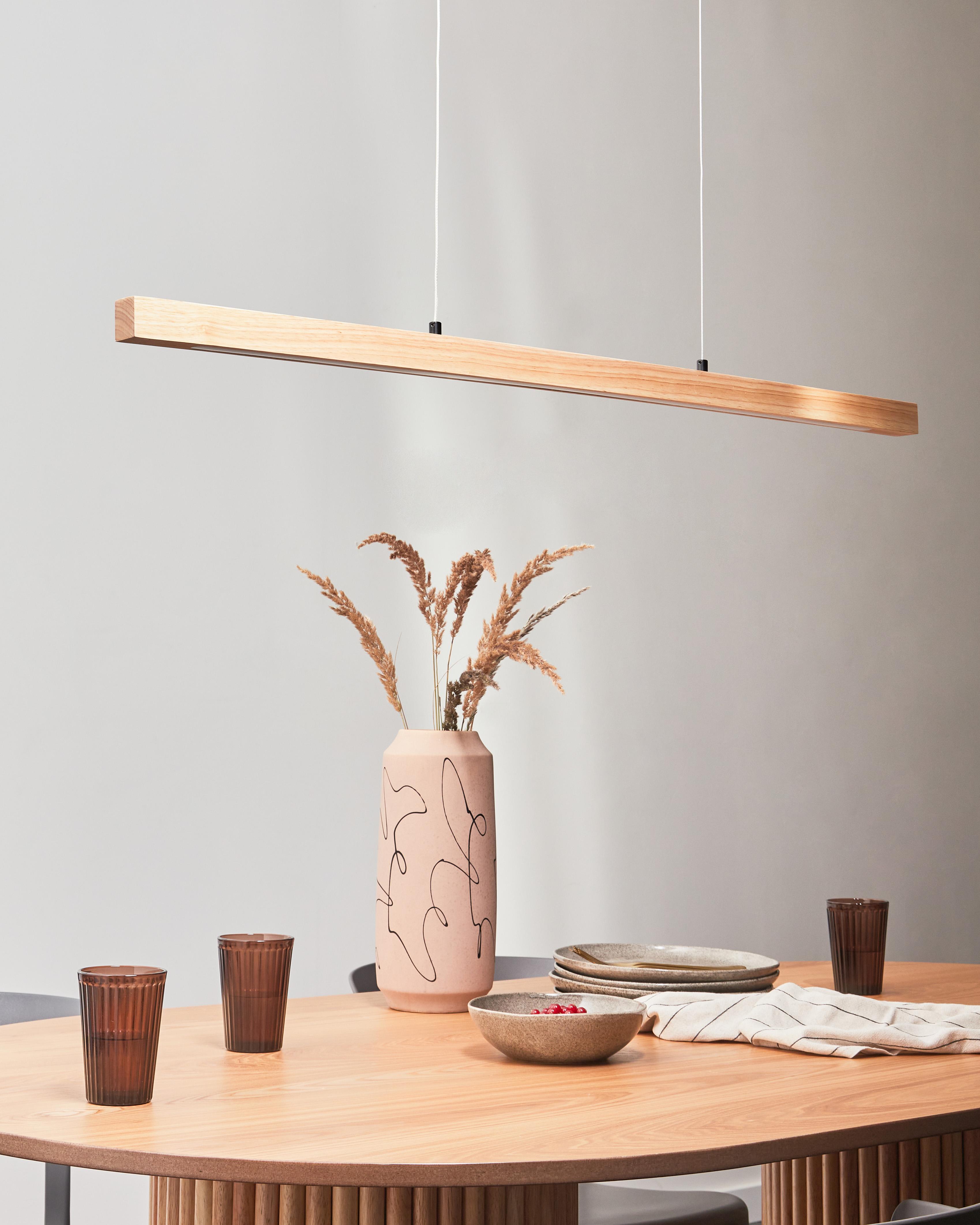 LED hanglamp STEWARTS met afstandsbediening met dimmer Eikenhout Lichtbruin