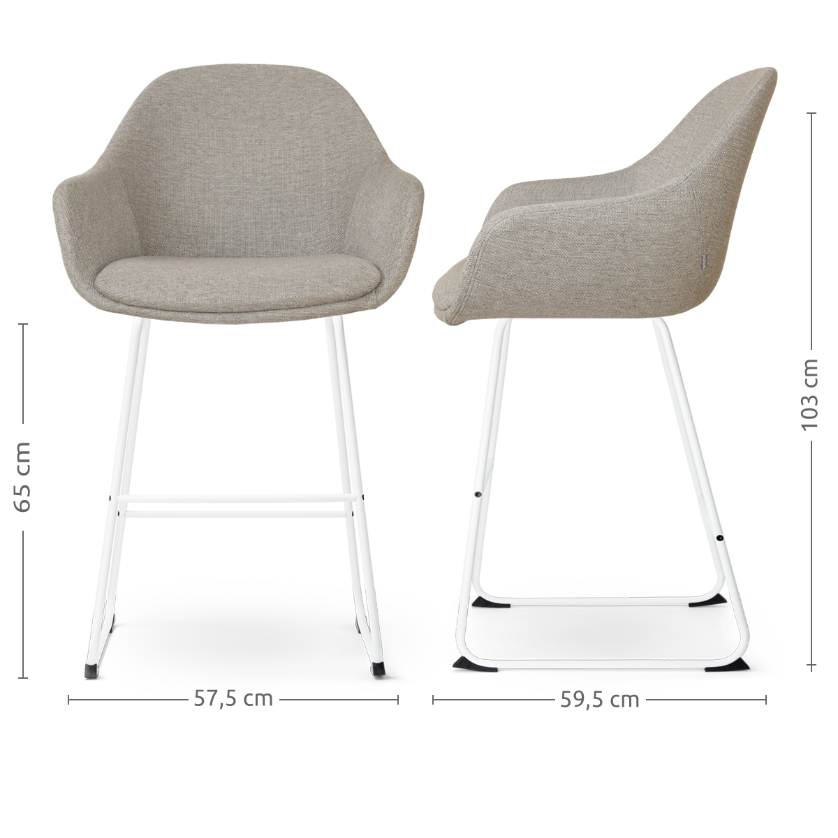 Barkruk Nino-Mae warm grijs - wit onderstel - 65 cm
