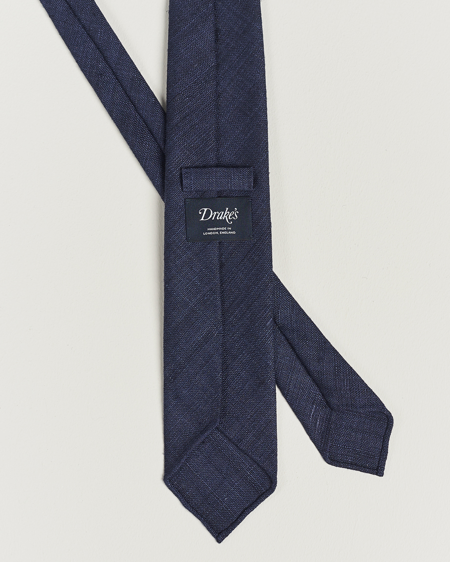 Drake's Silk Tussah Handrolled Tie Navy