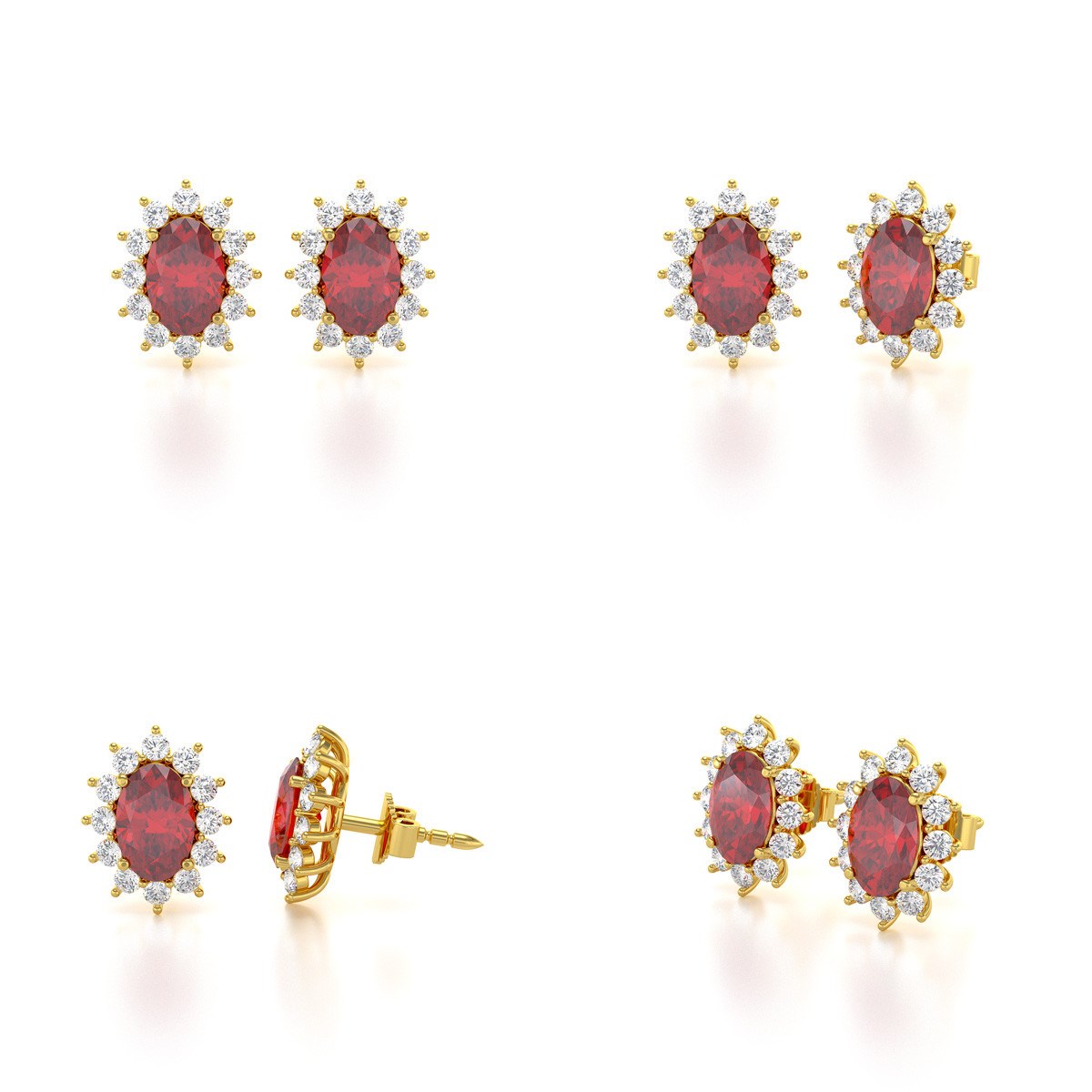 Boucles d'oreilles ADEN Or 585 Jaune et Rubis Forme Marquise 1.4grs
