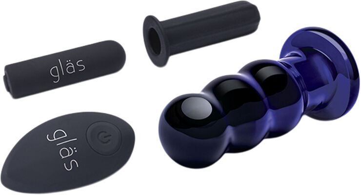 Gläs GLAS - RECHARGEABLE REMOTE CONTROLLED VIBRATING BEADED BUTTP Black
