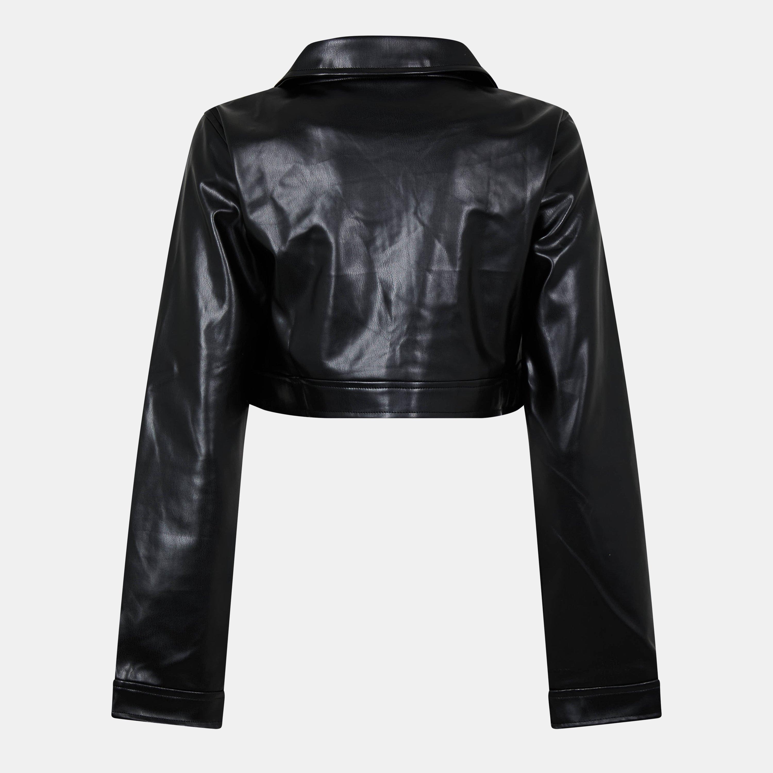 Missy Empire ME Cropped Faux Leather Biker Jacket Womens