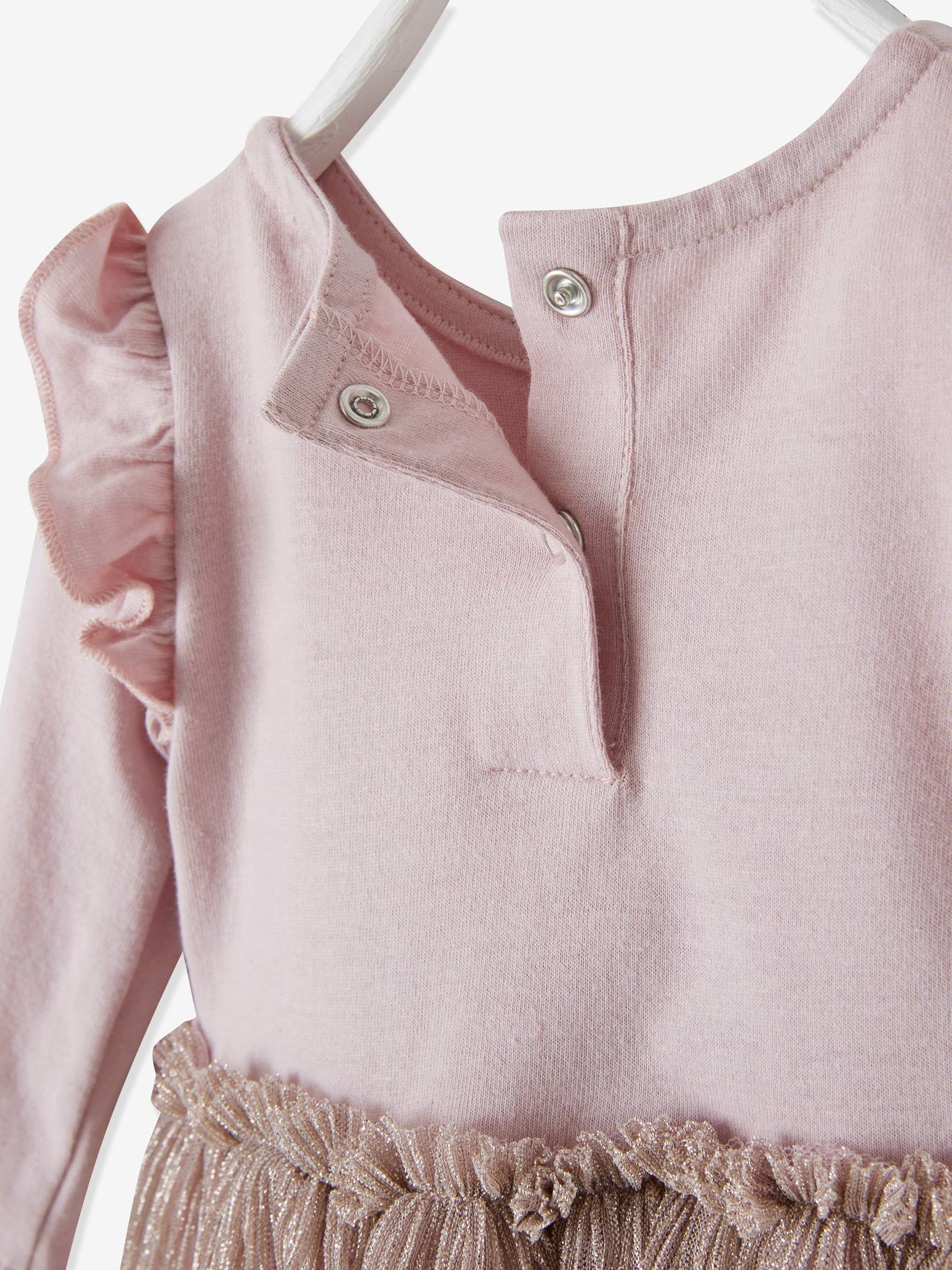 Vestido infantil 2 em 1, azul médio, liso com estampas.