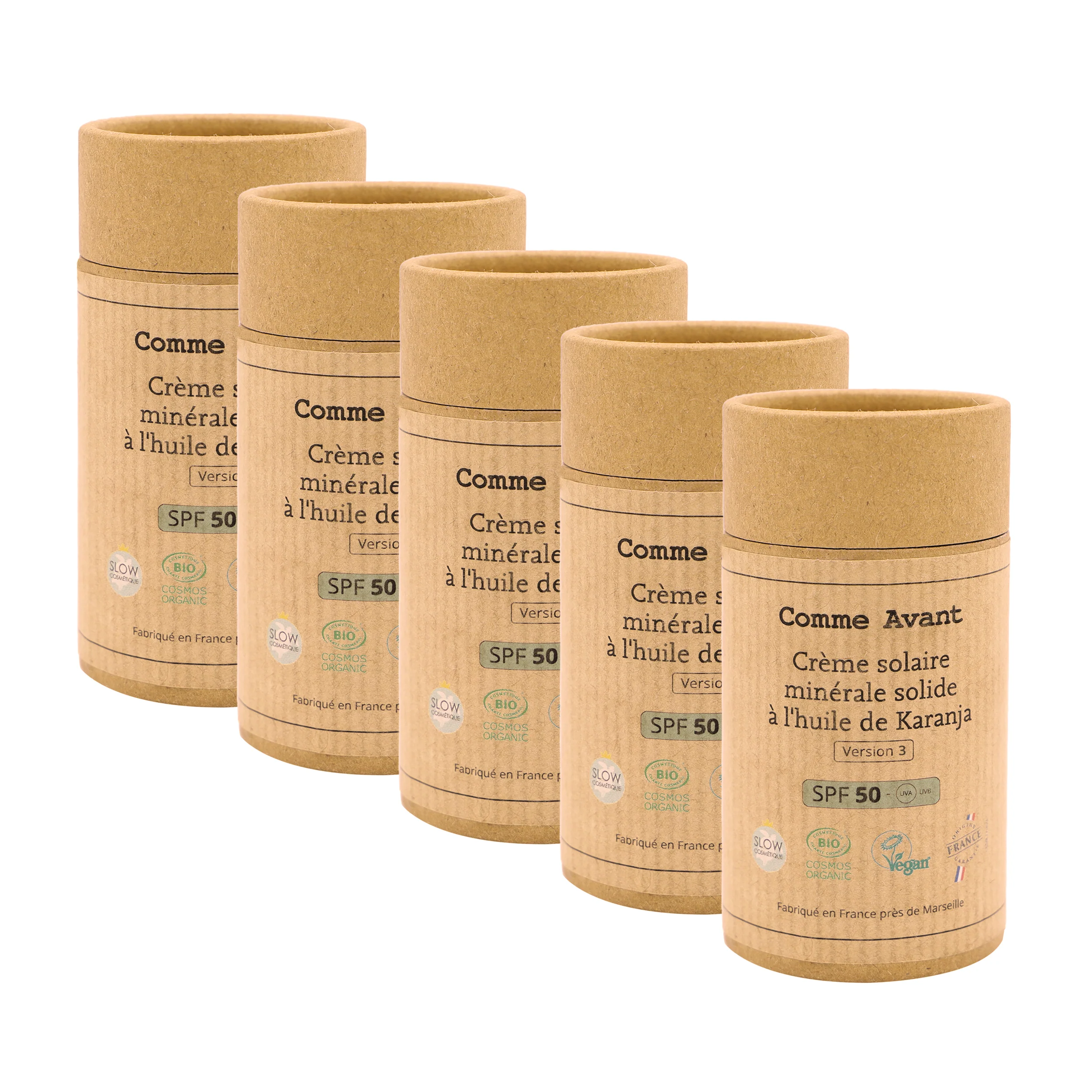 Crème solaire SPF50 minérale solide à l'huile de karanja - Version 3 - 1 crème solaire - 80g / Brut sans parfum