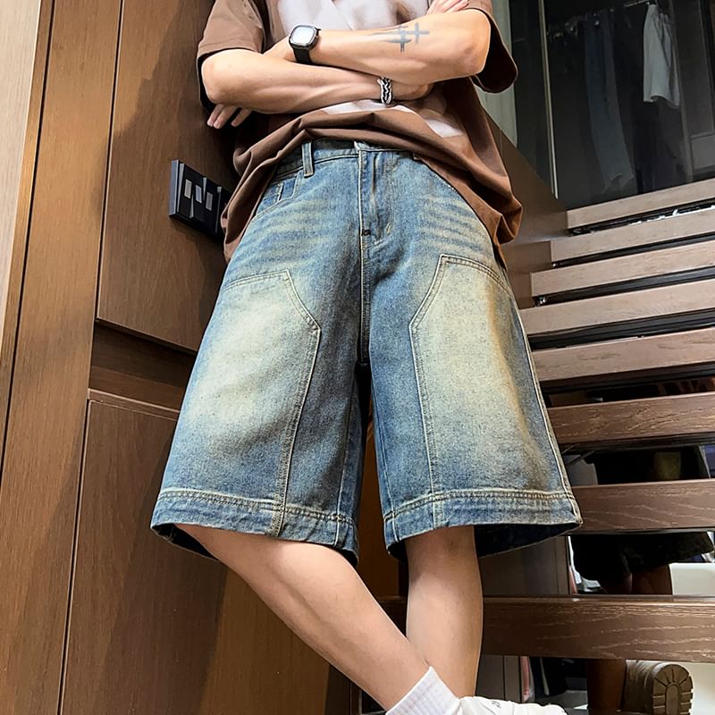 emeisa - Gewassen denimshort met middelhoge taille