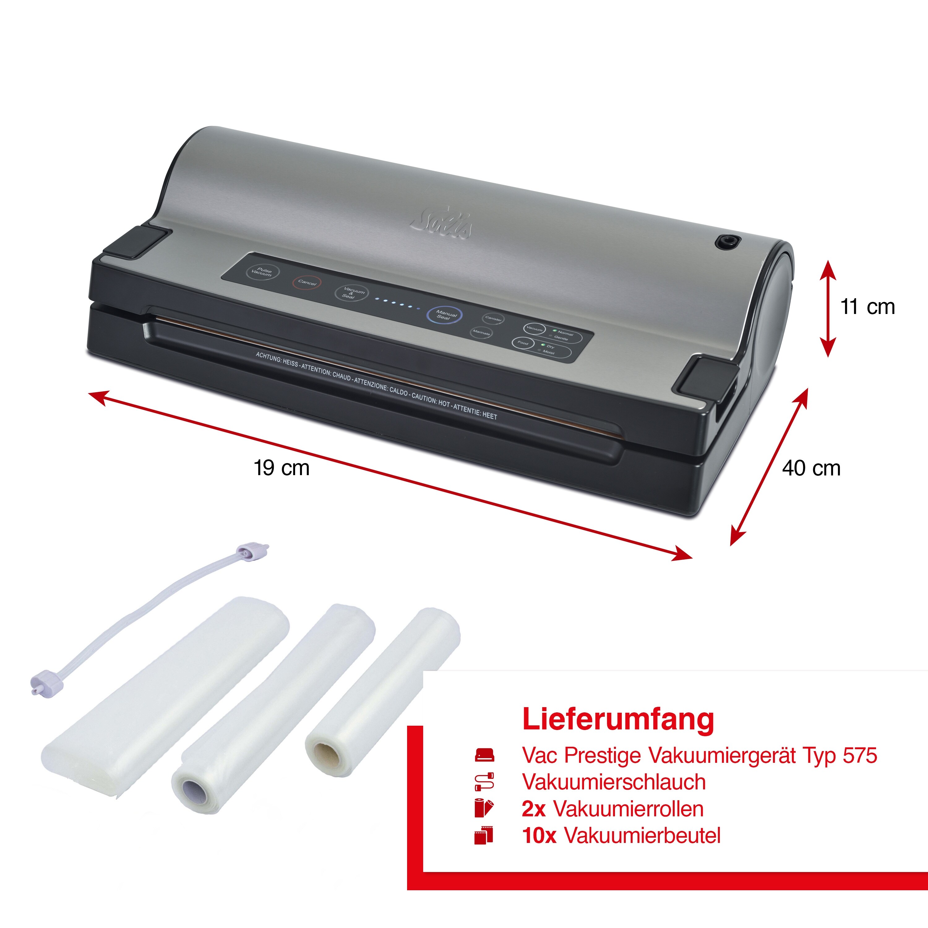 Solis Vakuumierer Marinierfunktion 2,5mm Schweißnaht, Vakuumschlauch