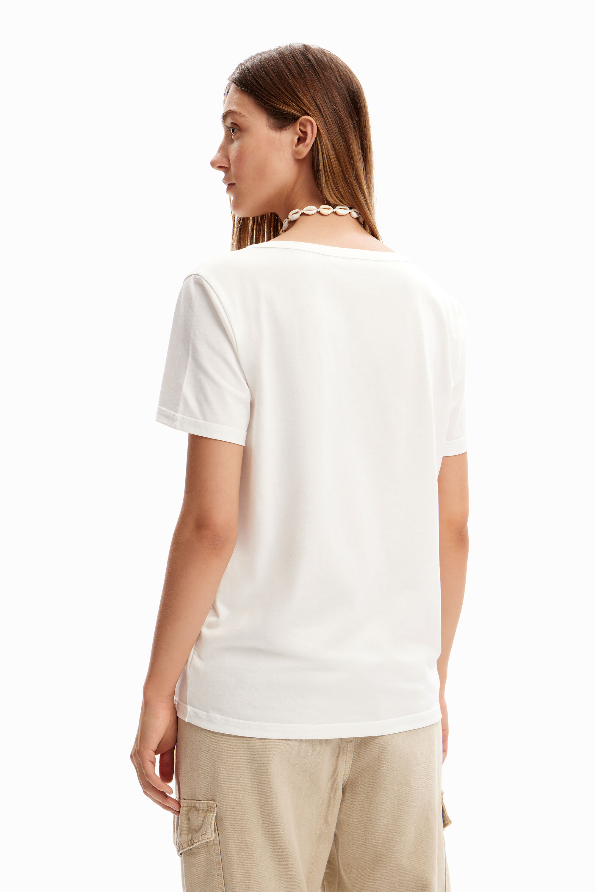 T-shirt col V fleur