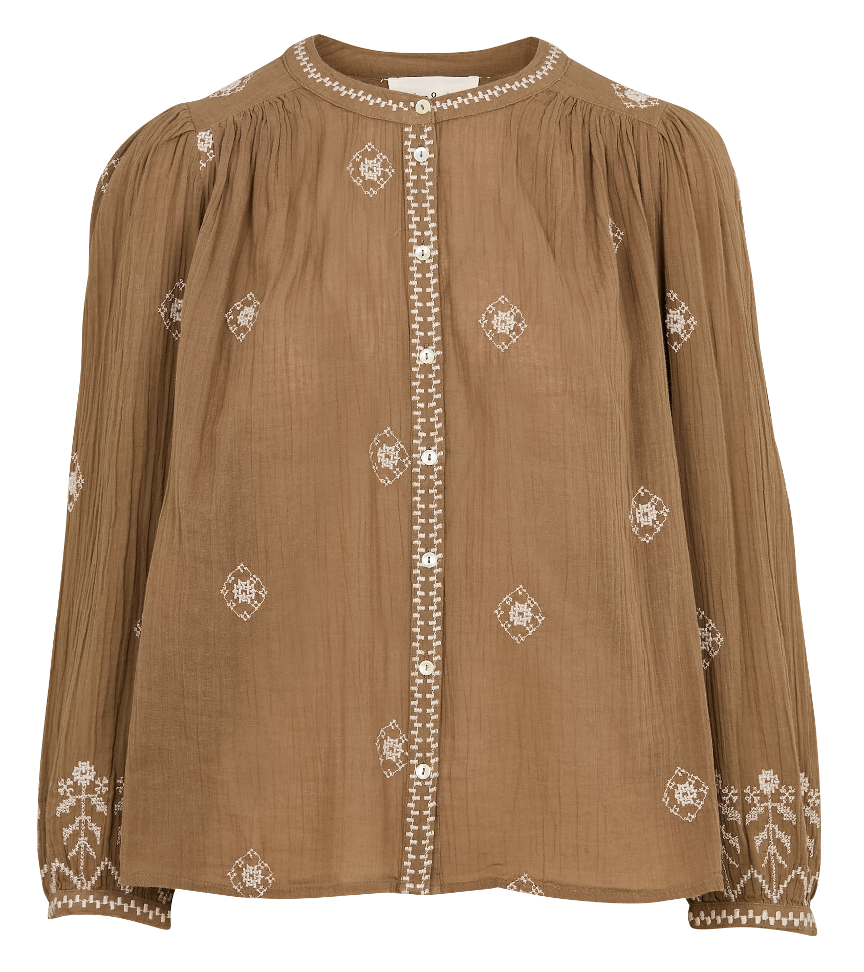 DUHA - Blouse droite brodée en coton | Kaki