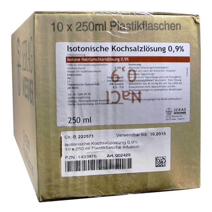 Kochsalzlösung 0,9% Plastikflaschen, 10X250 ml