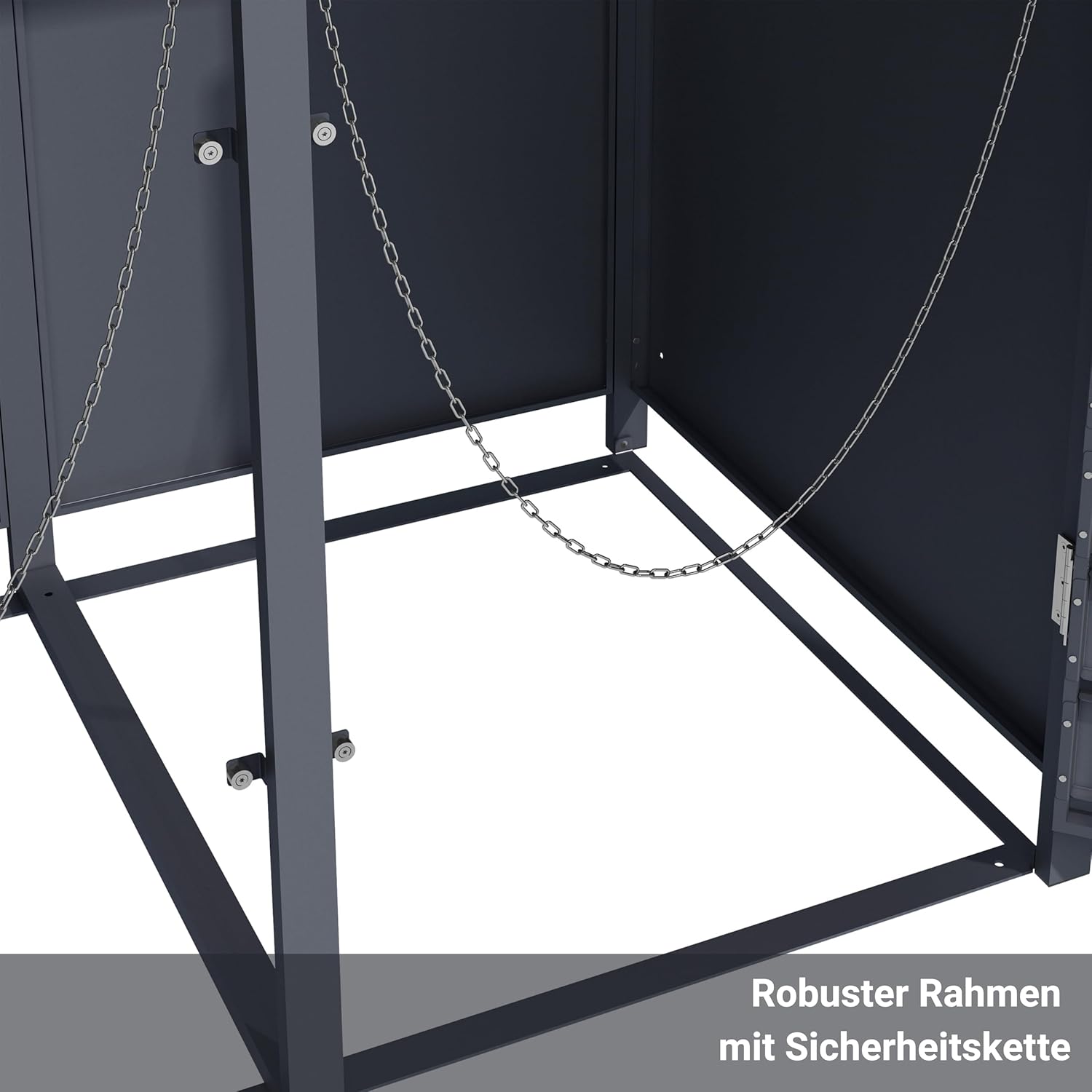 Mülltonnenbox Metall Anthrazit für 3×240L - Mülltonnenunterstand mit Pflanzdach, integrierter Auffangkette zur Kippbegrenzung, pulverbeschichtet, wetterfest - B196×T80×H124 cm