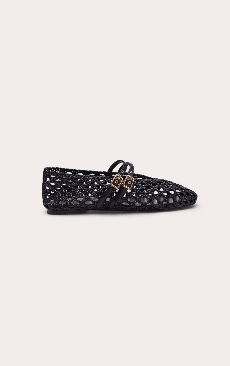 Noir Ballerines À Brides Tressées Avec Boucle