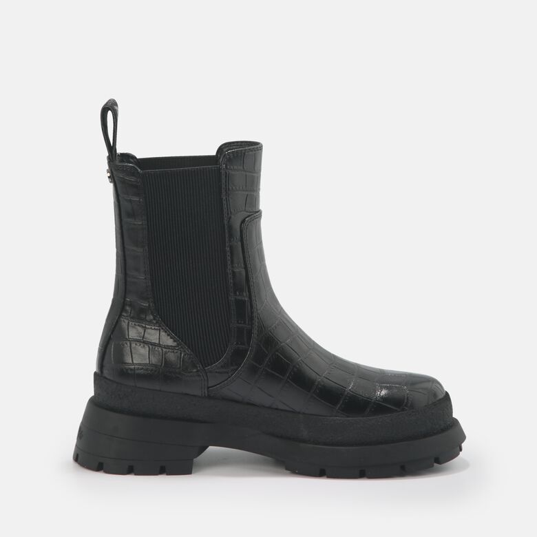 Simona bottines plates véganes, noir aspect croco