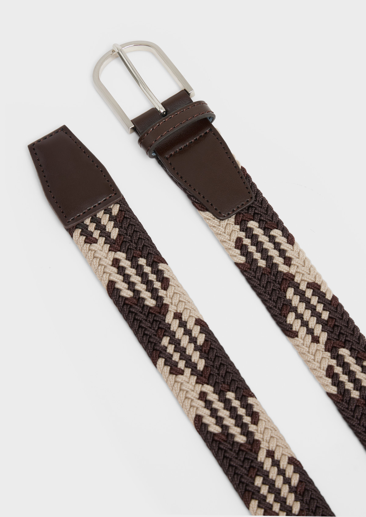 Ceinture tressée marron glacé et beige