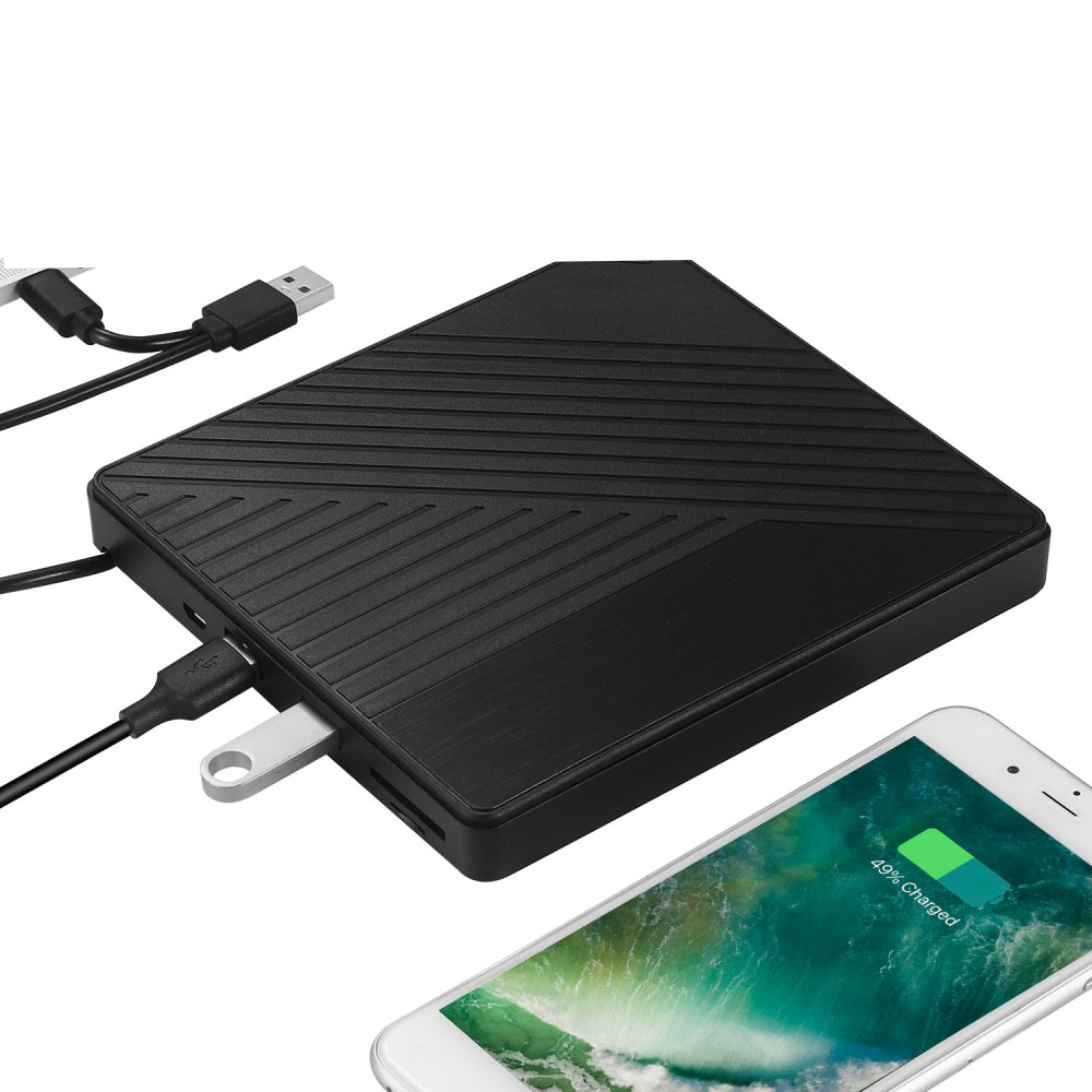 3in1 Slim Super Drive USB C / USB 3.0 CD DVD-RW Externes Laufwerk Brenner mit SD- / MicroSD Card Reader / Dual USB für MacBook / Laptop - Schwarz
