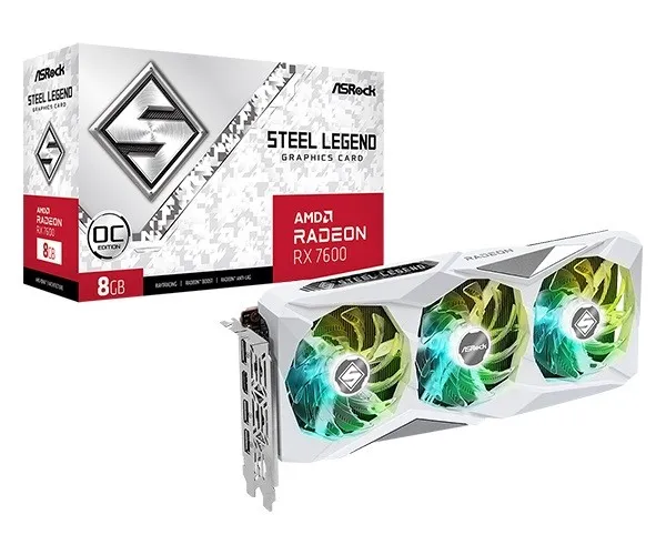 ASRock Radeon RX 7600 Steel Legend 8GB OC - Graphics Cort - Radeon RX 7600 - 8 GB GDDR6 - PCIe 4.0 - HDMI, 3 x DisplayPort