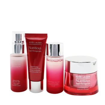 Estee Lauder Super-romã nutritiva revela um conjunto de brilho rosado: Moisture Creme  Milky Lotion Light  Lotion  Cleansing Foam ...  4pcs 2bags