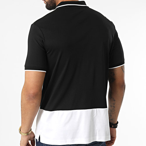 Polo A Manches Courtes Color Blocking Logo Placket 8734 Blanc Noir