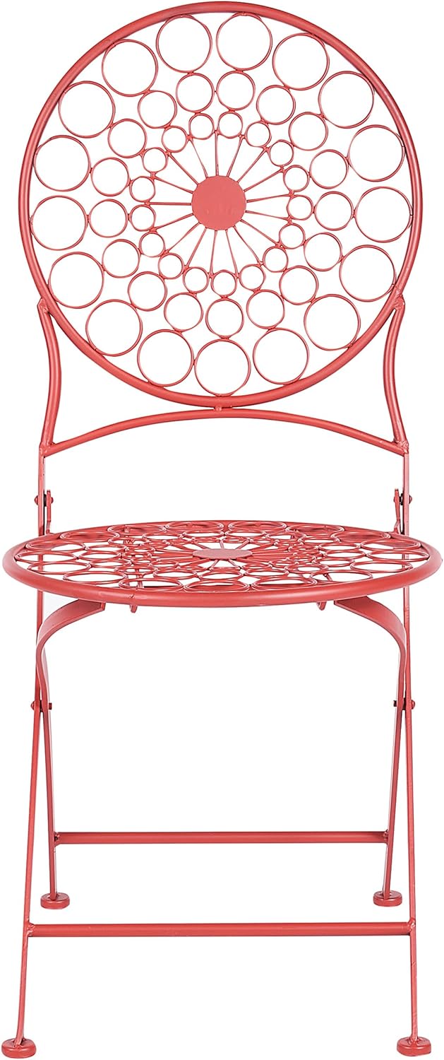Beliani Garten Bistro Set Tisch mit 2 Stühlen zusammenklappbar Metall Provence Stil Rot Scario