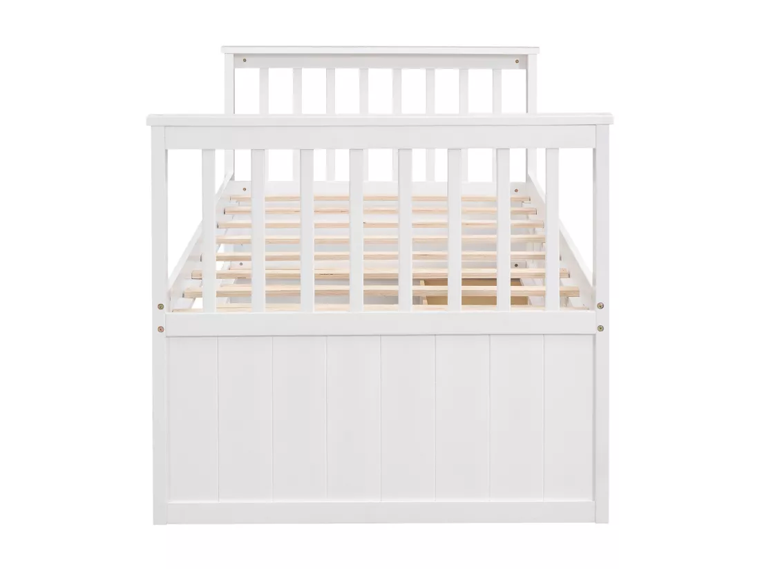 Lit gigogne avec 3 tiroirs - 90 x 200 cm + 90 x 190 cm - pin et MDF - style moderne - blanc