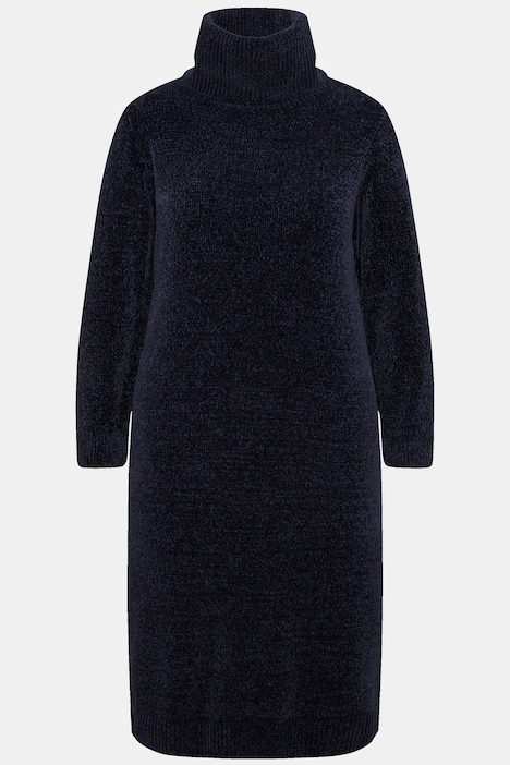 Chenille-Kleid, Strukturstrick, Rollkragen, Langarm