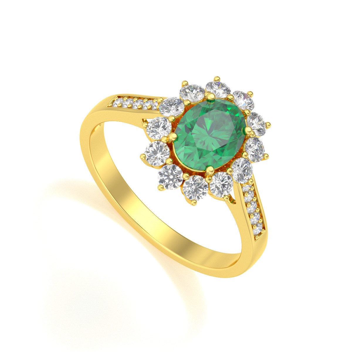 Bague ADEN Or 585 Jaune Emeraude et diamants 2.92grs