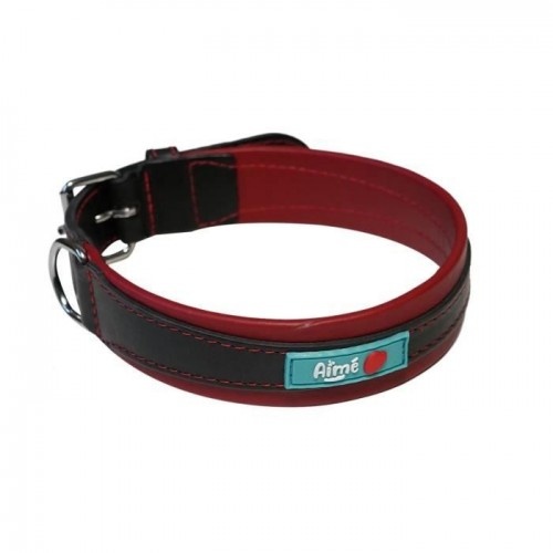 Coleira ajustável Yago em couro vermelho e preto para cães de grande porte.