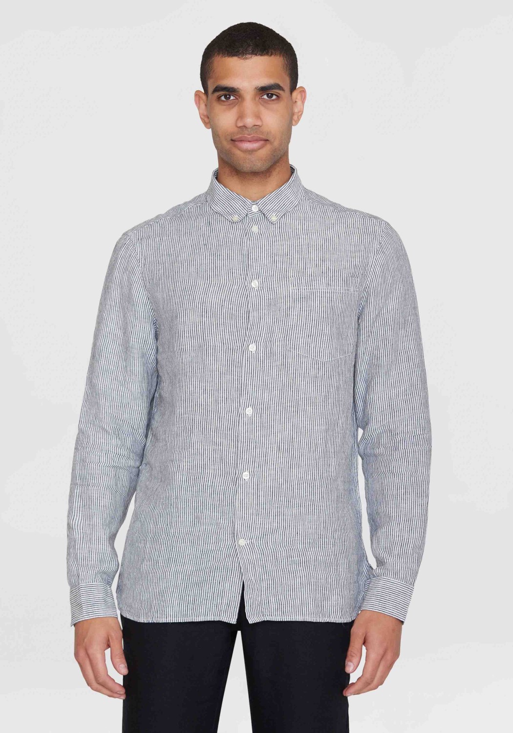 Knowledge Cotton Apparel Leinenhemd Regular Striped Linen Shirt Total Eclipse