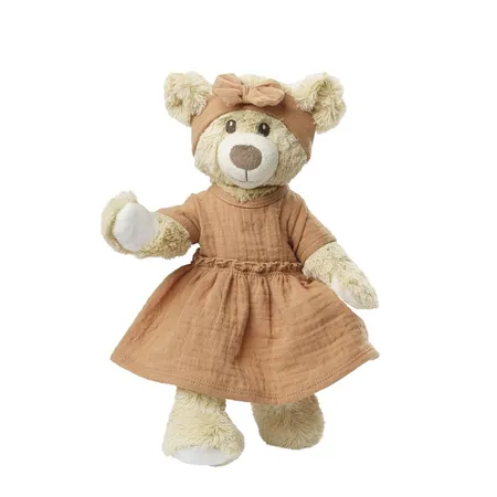 Heless Puppenkleid aus 100 % Bio-Baumwolle mit Rüschen und Haarband, karamell, 2-teilig, Gr. 35-45 cm