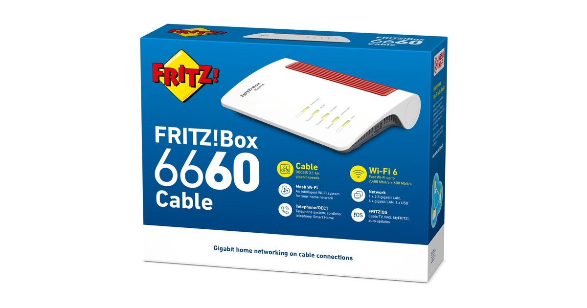 FRITZ!Box 6660 Cable International router  (Wit/rood, Mesh Wi-Fi)