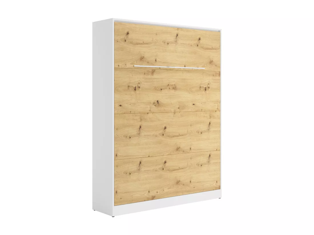 Lit escamotable 160 x 200 cm - Ouverture verticale manuelle - Avec LEDs - Blanc et naturel - RAPILI